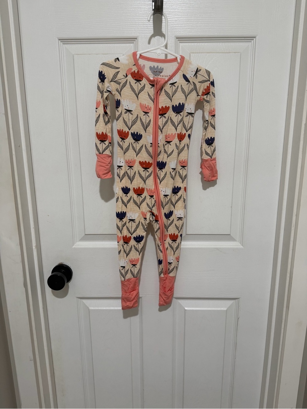 Little Sleepies Cream Floral Zip One-Piece with Coral Trim